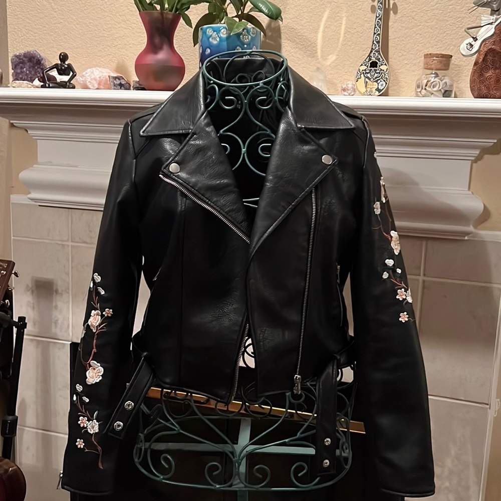 Black “ Leather-like”  embroidered Jacket!